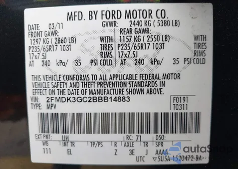 2011 Ford Edge Se from USA, damaged, VIN 2FMDK3GC2BBB14883